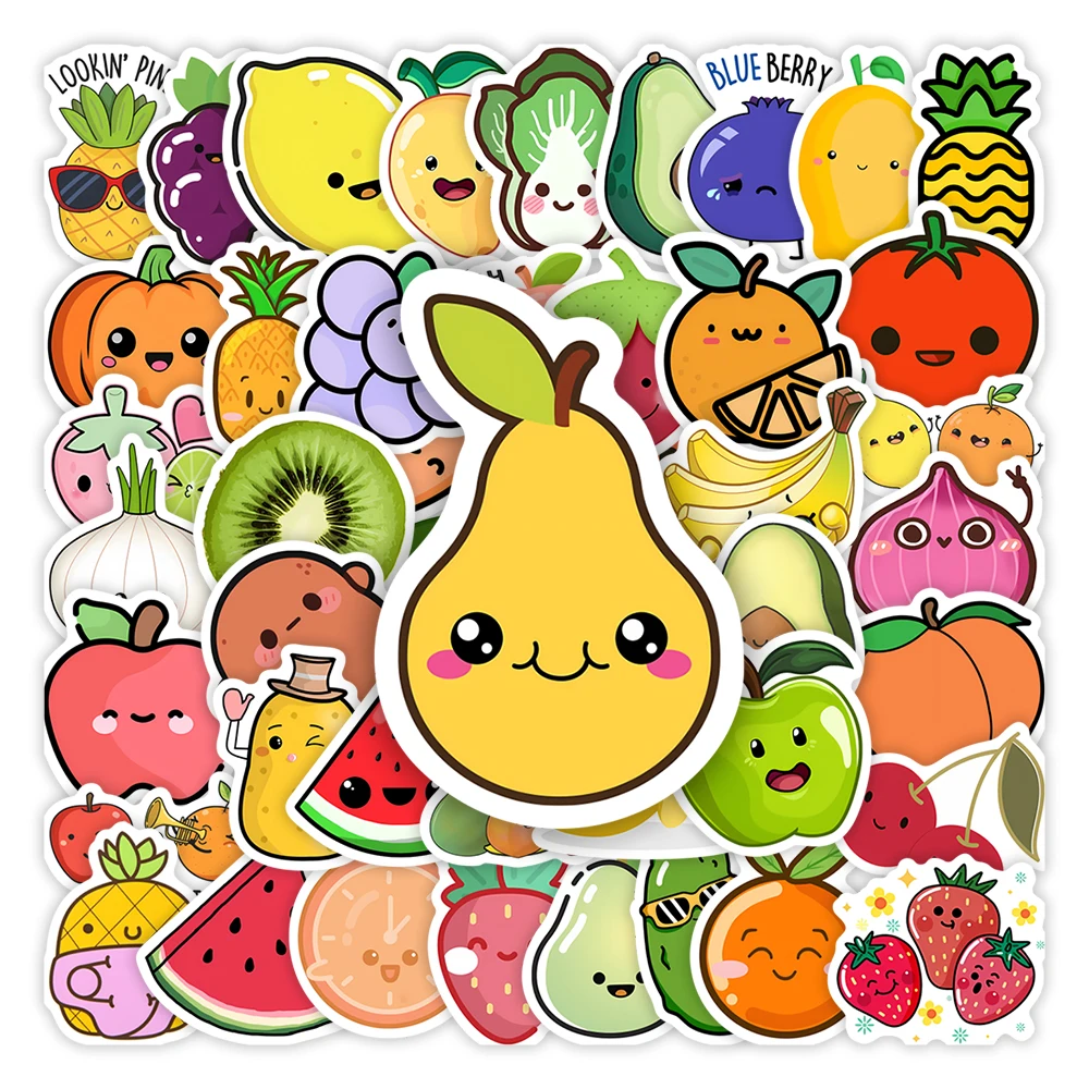 Cute Cartoon Fruit Vegetable Stickers DIY Kids Gift Decorative Decals for Laptop Photo Journal Scrapbook Luggage Waterproof