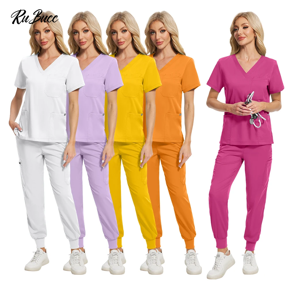 Uniformes de soins infirmiers de dentisterie à col en v de nombreuses couleurs, ensembles d'anesthésiste pour femmes, uniformes médicaux pour femmes, pantalons à jambes de jogging, ensembles d'infirmière médicale