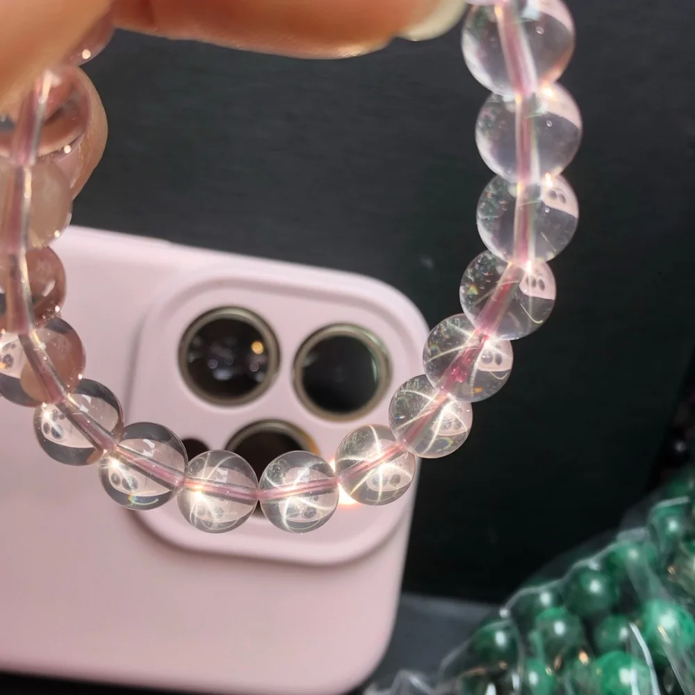 

9MM Natural Starlight Rose Quart Bead Bracelet For Woman Man Fengshui Healing Wealth Crystal Gift 1pcs