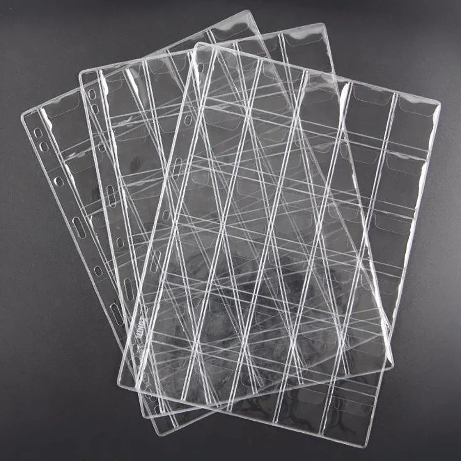 10pcs 6-42 Pockets PCCB Clear Ring Coin Holder 9 holes PVC loose-leaf inners Badge Collection Anti-slip coins Album Page
