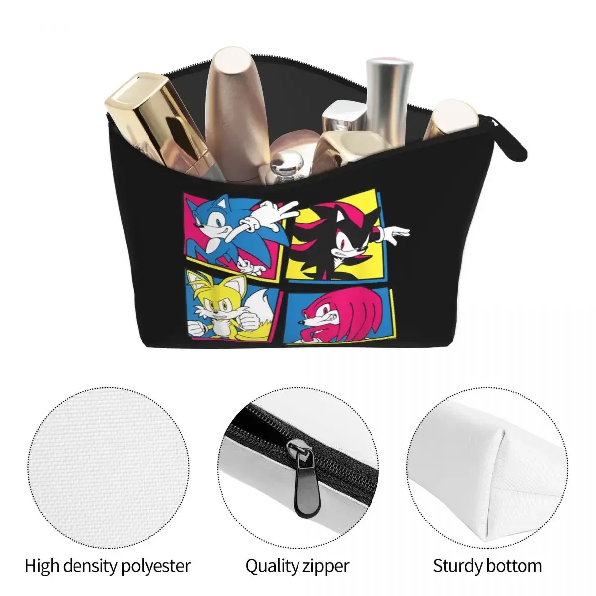 Sonic The Hedgehog Shadow Tails Knuckles Women Cosmetic Bag Travel Makeup Organizer Pouch Toiletry Storage Dopp Kit Case