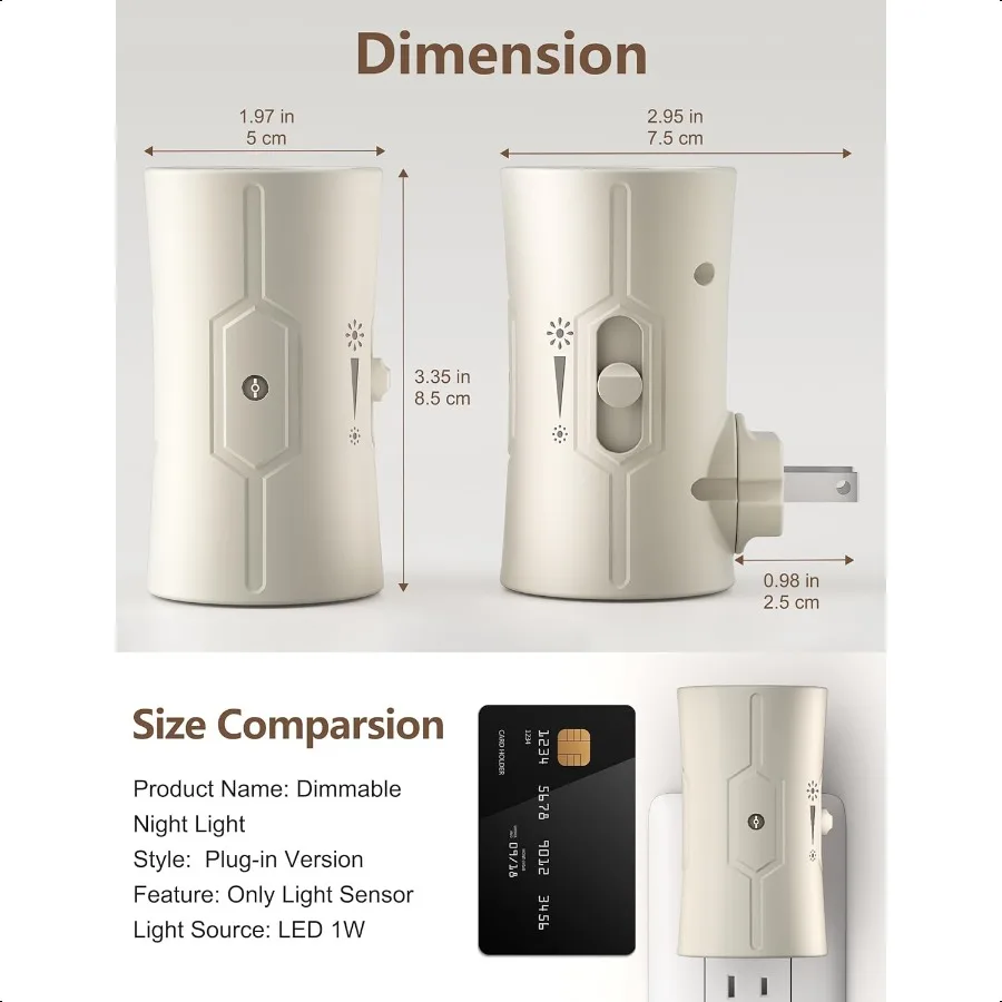 Night Light LED Night Lights Plug into Wall [2 Pack] Warm White 3000K 0100LM Adjustable Brightn Light Sensor Nightlights Plug i