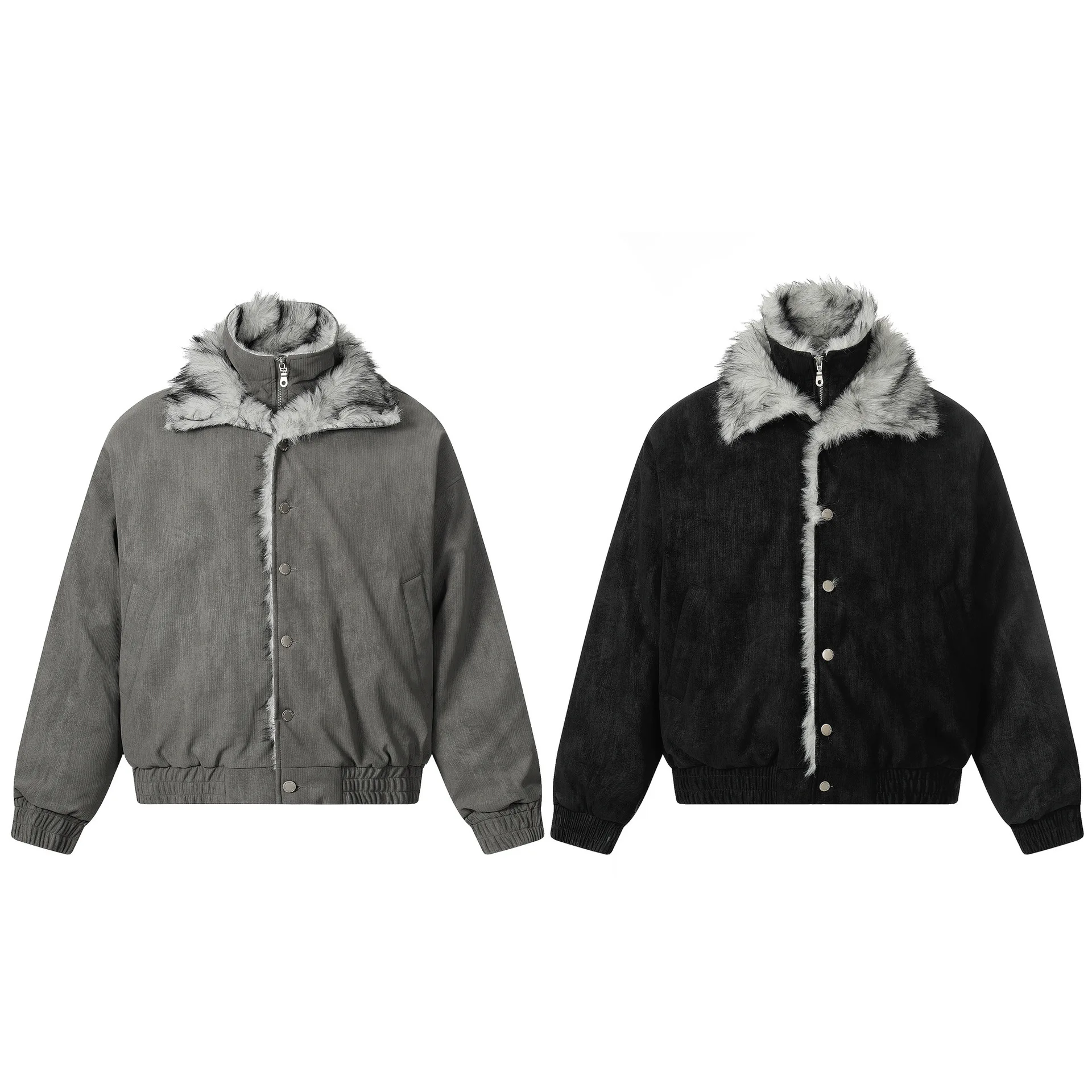 MWJLPWQ سترة رجالية من الصوف بياقة من الفرو سترة أمريكية عالية الشارع معطف قطني دافئ غير رسمي عصري 2025 شتاء جديد 21745 #6