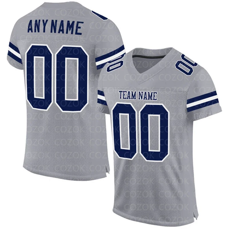 Grey Blue Fashion Customized Football Jersey for Men Football Short Sleeves Athletic Tee Shirts