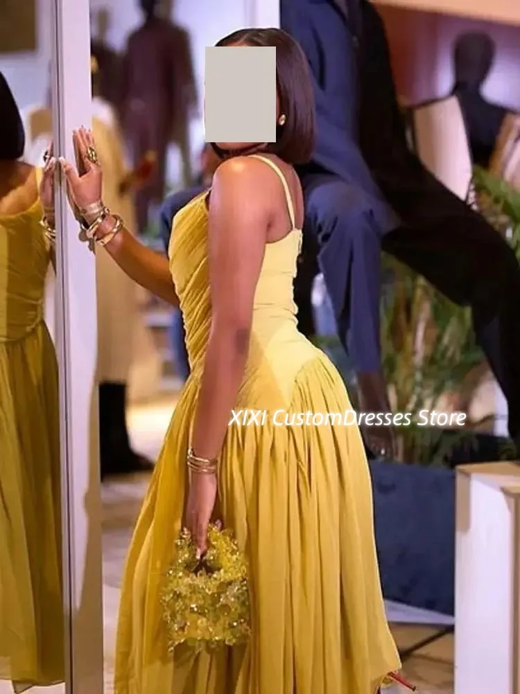 Gaun Malam Dubai Gaun Acara Formal A-Line Ruffle Panjang Hingga Mata Kaki Ritsleting Tali Spaghetti Vestidos De Fiesta Tanpa Lengan