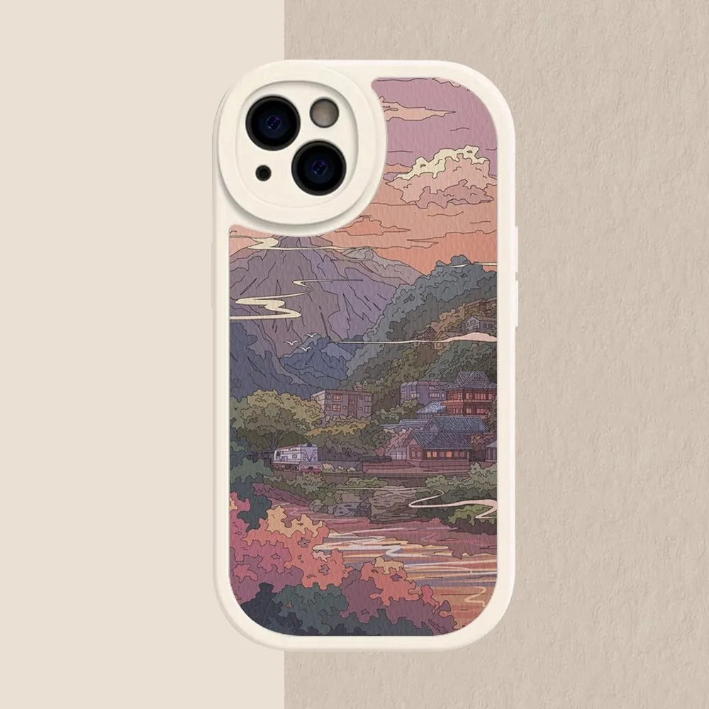 Japanese Anime Hand Painted House scenery Phone Case Hard Leather For iPhone 14 13 12 Mini 11 14 Pro Max Xs X Xr 7 8 Plus Fundas