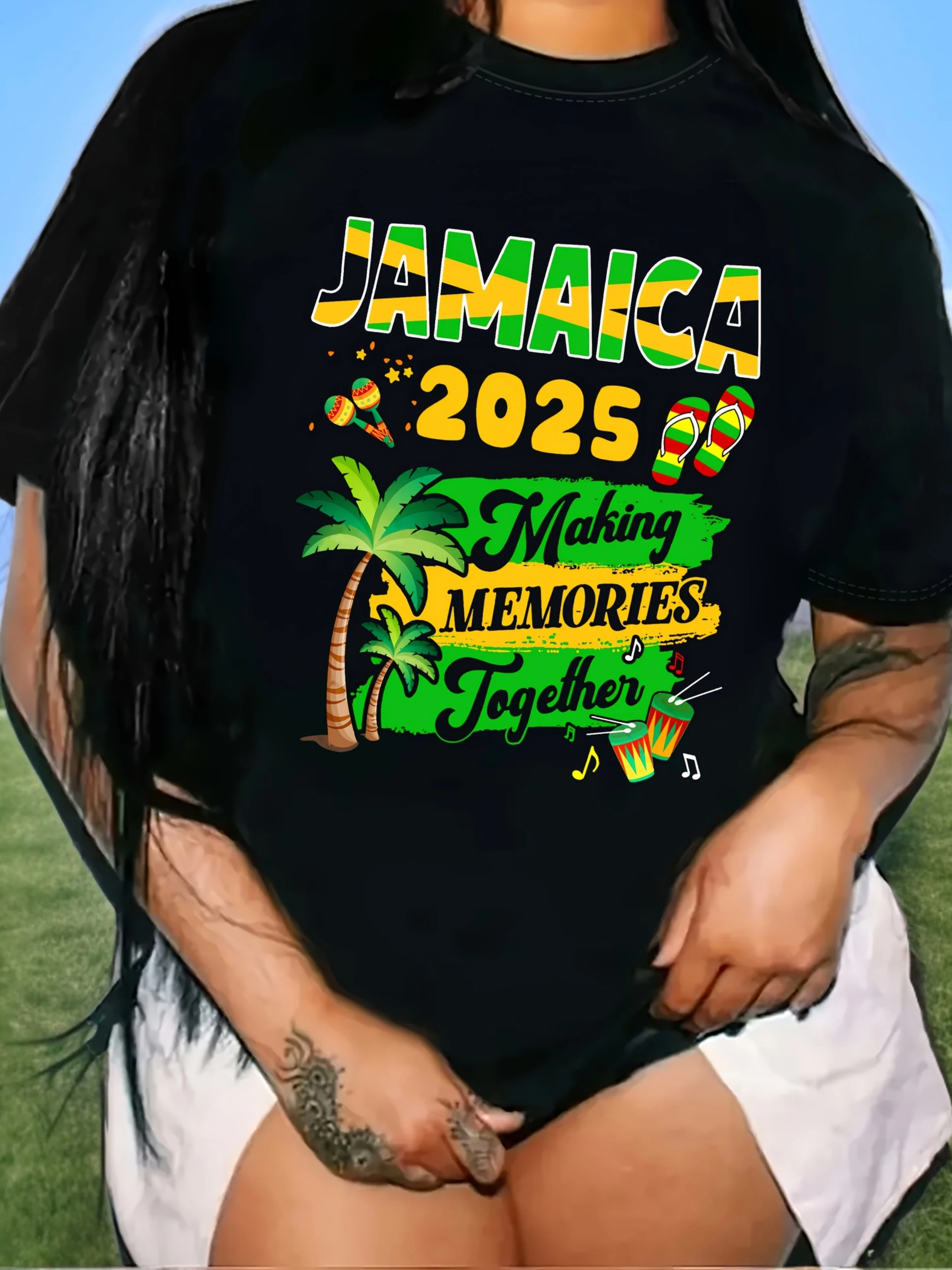 تي شيرت نسائي كاجوال برقبة دائرية من جامايكا 2025، أكمام قصيرة، نسيج بوليستر محبوك مسامي، قابل للغسل في الغسالة