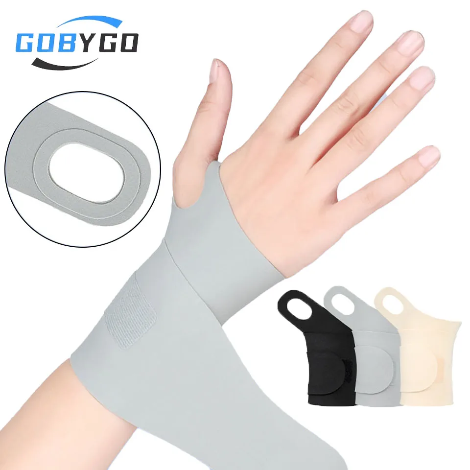 GOBYGO 1Pcs Wrist Support Winding Pressurization Fit Anti-Slip Thin Light Breathable Thumb Buckle Wrist Guard Outdoor Badminton