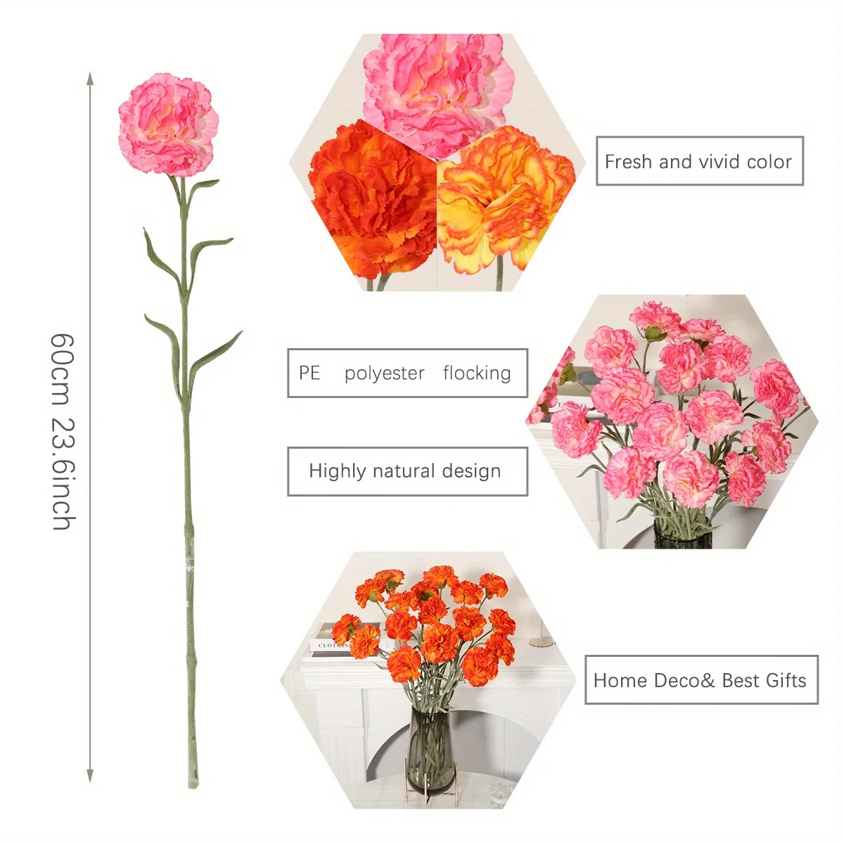 XIYA ดอกไม้ประดิษฐ์ดอกคาร์เนชั่น Bunch ดอกไม้คาร์เนชั่นช่อดอกไม้สีเหลืองสีส้มสีชมพูพืชประดิษฐ์วัสดุ PE Home Decor