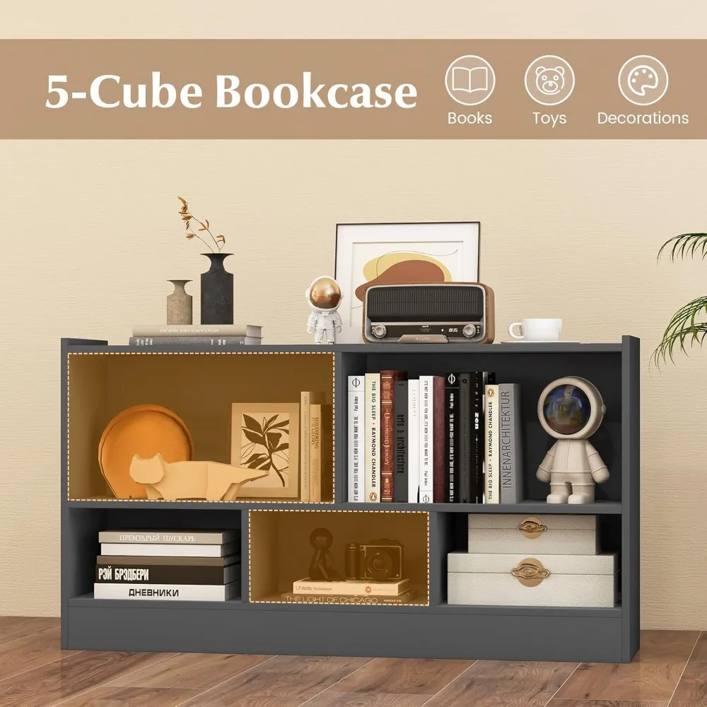 5-Cube Bookcase, Freestanding 3-Tier Bookshelf with Spacious Top & Raised Base, Modern Display Storage Organizer, Multip