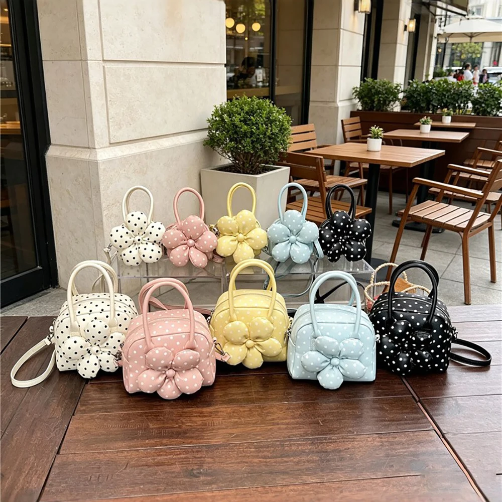 Korean Bolka Dots Big Flower Crossbody Bag Women High Grade PU Leather All-Match Handbags Versatile Dating Commute Shoulder Bags