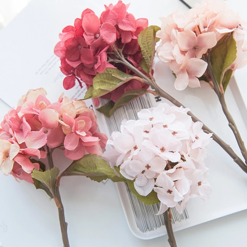 

1pc Artificial Flowers European Silk Hydrangea Vases Home Colorful Decor Wedding Pretty Plants Garden Festival Material Ornament
