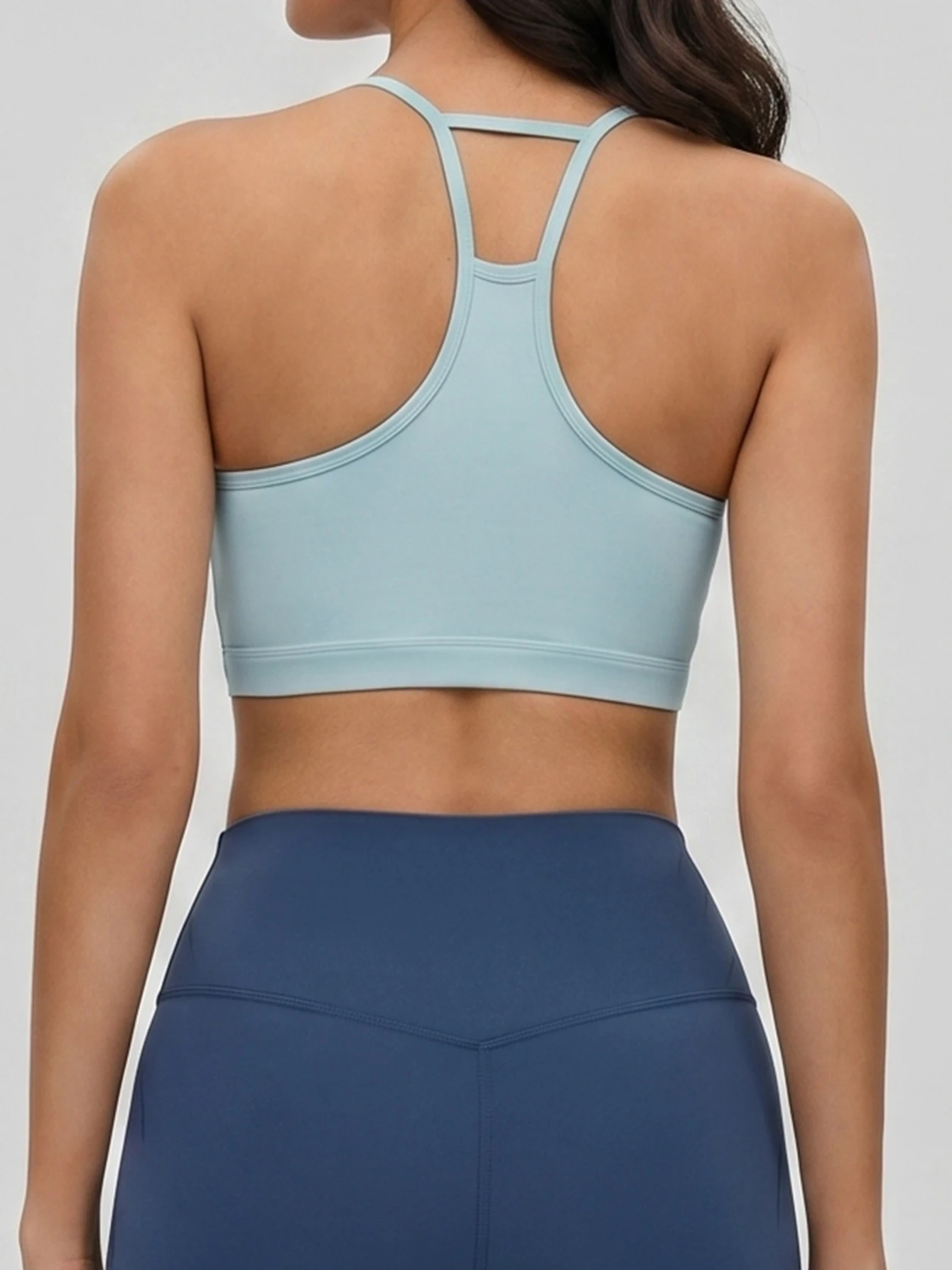 Women Lightweight Nude Feeling Sports Bra U Neck Thin Strap Racerback Slim Fitness Yoga Top