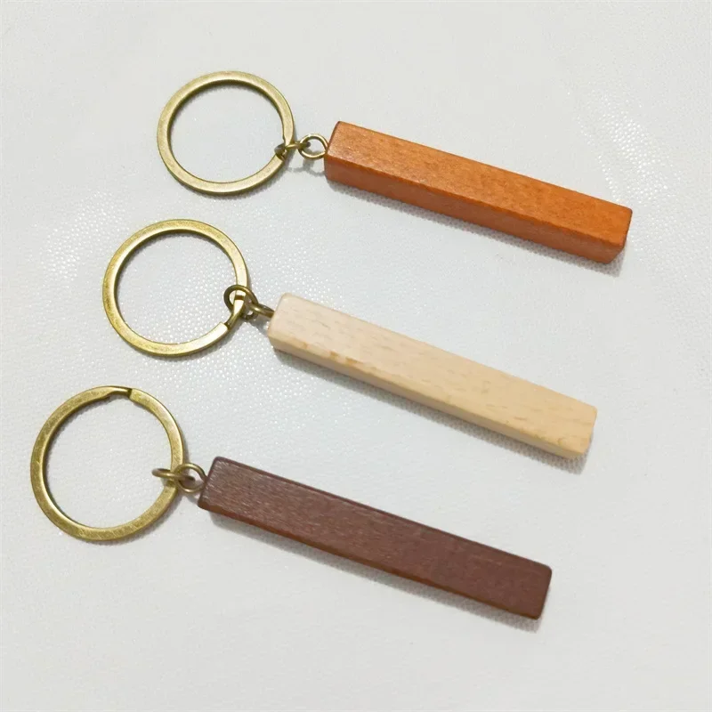 Wooden Customized Engraved Keychains Rectangle Beech Wood Bar Key chains Personalized Keyring Gift