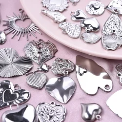 7Pcs/Lot Stainless Steel Y2K Styles Textured Melting Lava Sacred Heart Charms DIY Couple I Love You Hand Sign Pendant Jewelry