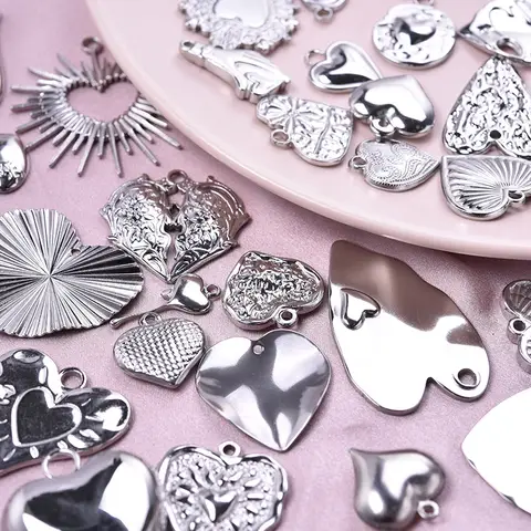 스테인레스 스틸 Y2K 스타일 질감 녹는 용암 성심 참, DIY 커플, I Love You 핸드 사인 펜던트 쥬얼리, 7 개/로트