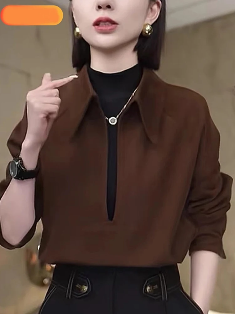 

Ele Vintage Long Sve Crew Ne irt Comfortable Commute Slimming Faionable Versatile Sli Collar Top