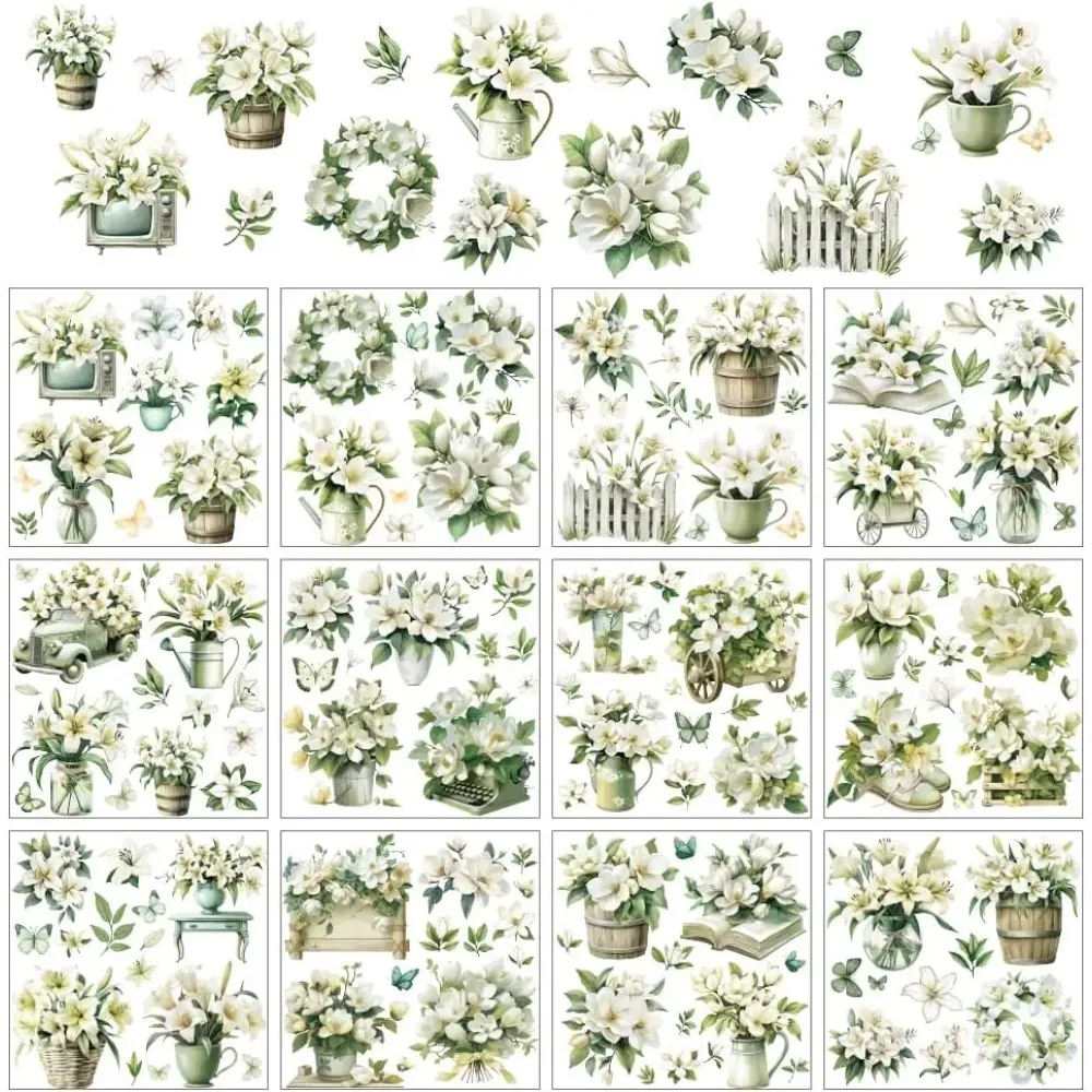 

12 Sheets Flower Rub on Transfers for Crafts and FurnitureOflilies and Magnolias Rub on Transfer Stickers PVC Rub