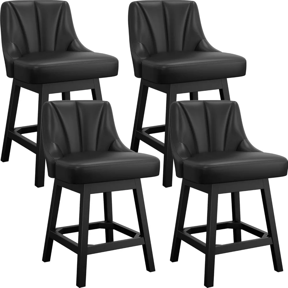 

Swivel Bar Stools Set of 4, 26" PU Leather Upholstered Counter Height Barstools, Modern Kitchen Island Chairs with Back