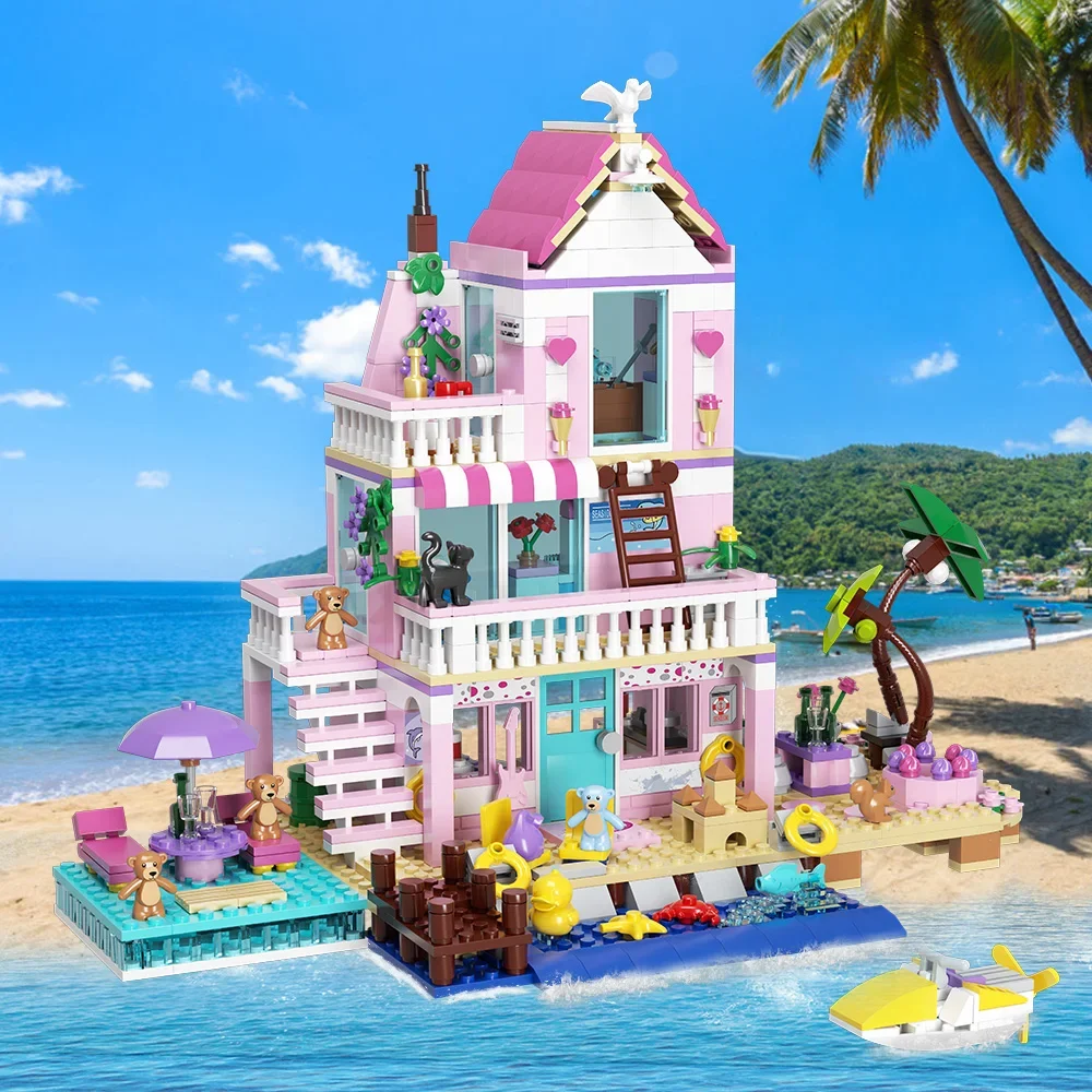 812pcs Girls Seaside Beach Vacation Villa Building Sets Creative Dream House Building Blocks Kit Educational Toys for Kids