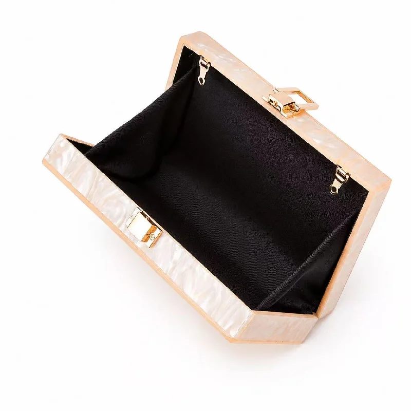 Acrylic Striped Clutch Evening Bag For Women, Pearlescent Hard Case Chain Purse, Snap Button Square Handbag For Wedding Party view 3