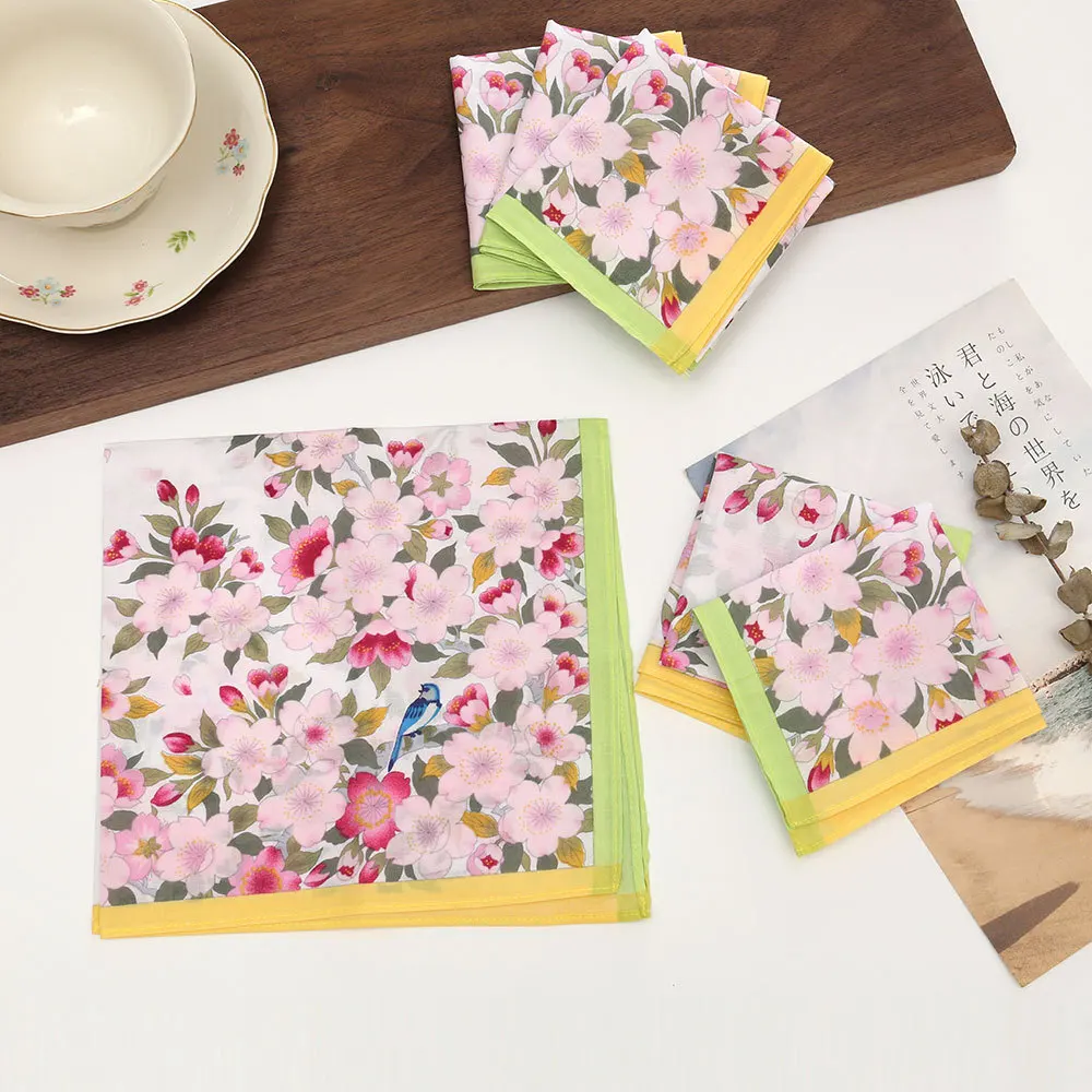 8/16pcs 43cm Women Retro Printed 100% Cotton Handkerchief Thin Sweat Absorbent Vintage Soft Square Hankies for Daily Use