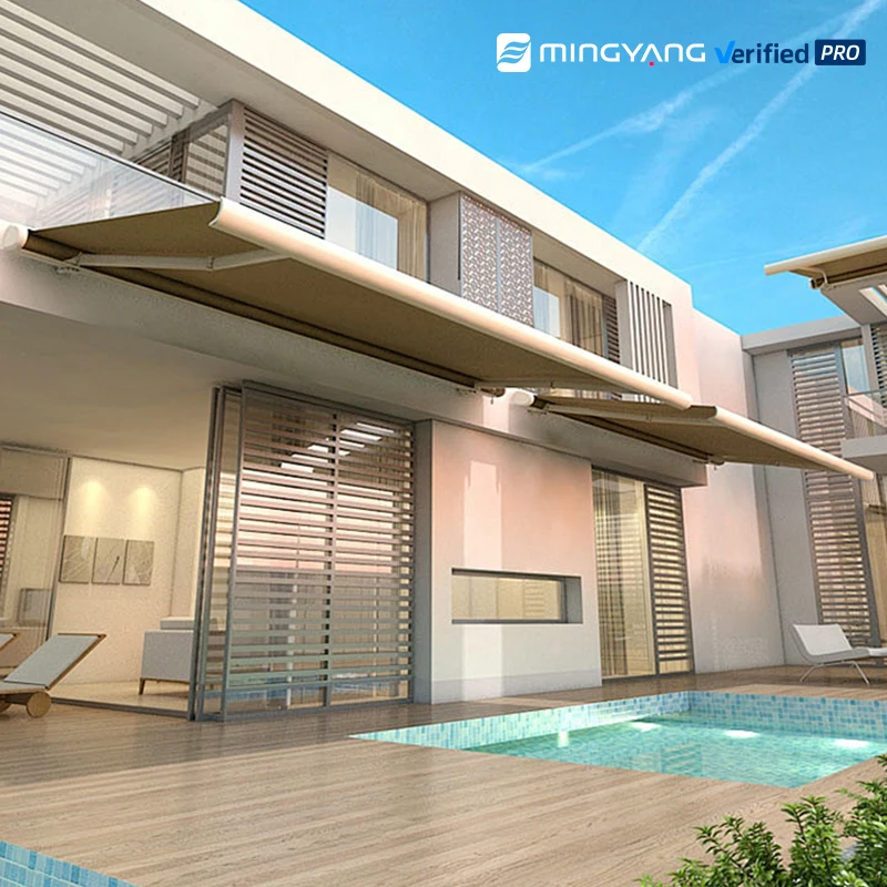 

Водонепроницаемая моторизованная настенная выдвижная акриловая полная кассета со светодиодной подсветкой, алюминиевые складные кронштейны для навеса на крыше