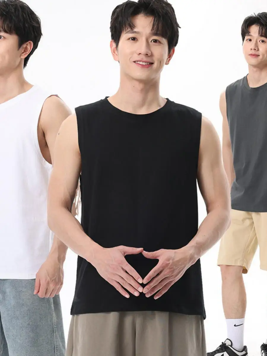 

Футболка из чистого хлопка, мужской свободный топ с плечами, уличная одежда ort Sve Fitn, мужской спортивный летний жилет