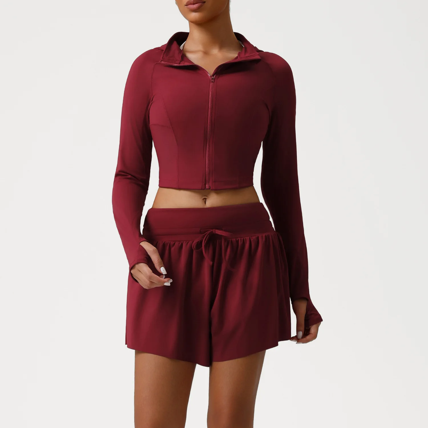 جديد الخريف الشتاء المرأة الرياضة اليوغا مجموعة طويلة الأكمام تشغيل هوديي لينة تنفس ضيق مطاطا المضادة للعرق اللياقة البدنية الصالة الرياضية مجموعة #5