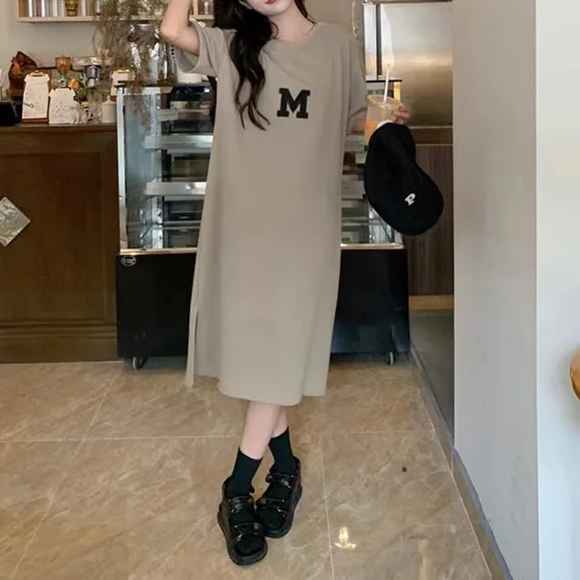Plus Size Slimming Long Over-Knee Women's T-Shirt Dress Summer New Style Loose Belly Covering Base Shirt Comfortable Casual K...