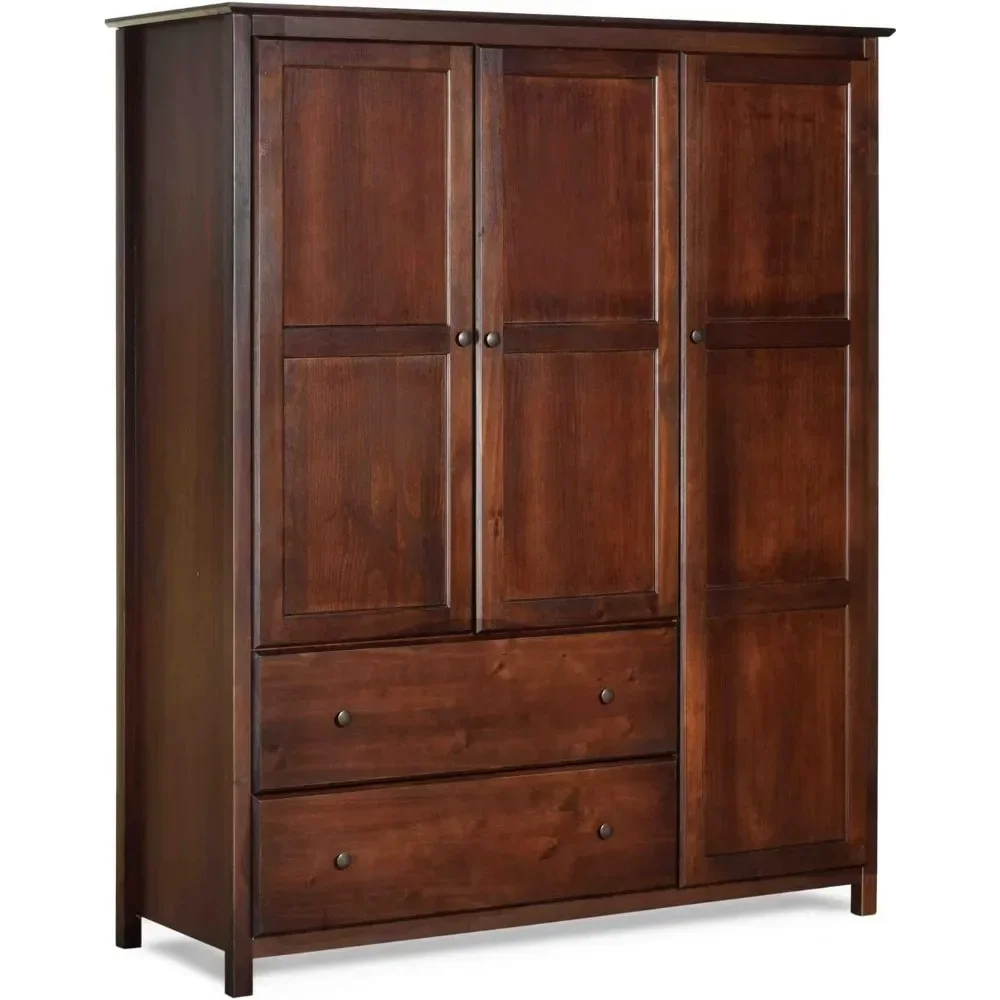 Grain Wood Furniture Shaker 3-Door Wardrobe, Solid Wood with Cherry Finish