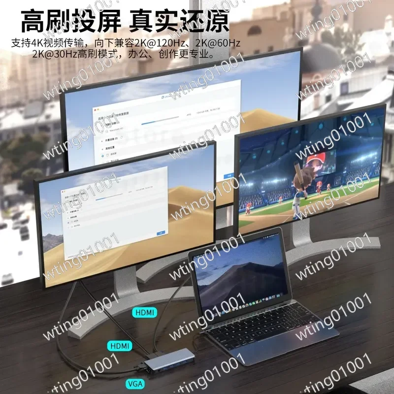 for Type C Docking Station 12 in 1 USB 3.1 Hub with HDMI VGA Ethernet Port 4K HD Video Converter Multi Interface Adapter