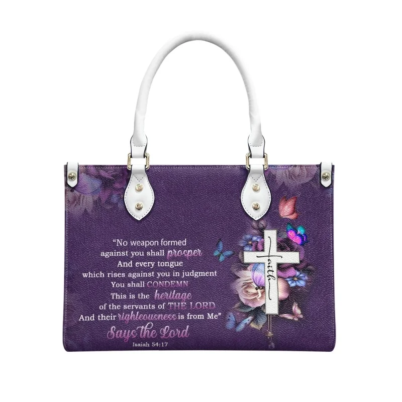 Says The Lord Isaiah Leather Purple Personalized bags Print for Female Eastern Star Ladies Casual Totes Handbag Bolsas Femininas