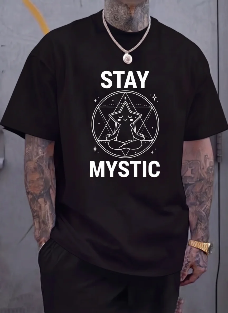 

Mystic Star Meditating Cat Graphic Tee Printed Tee Black Unisex Top Casual Wear Streetwear Style Aesthetic Tee Trendy Design