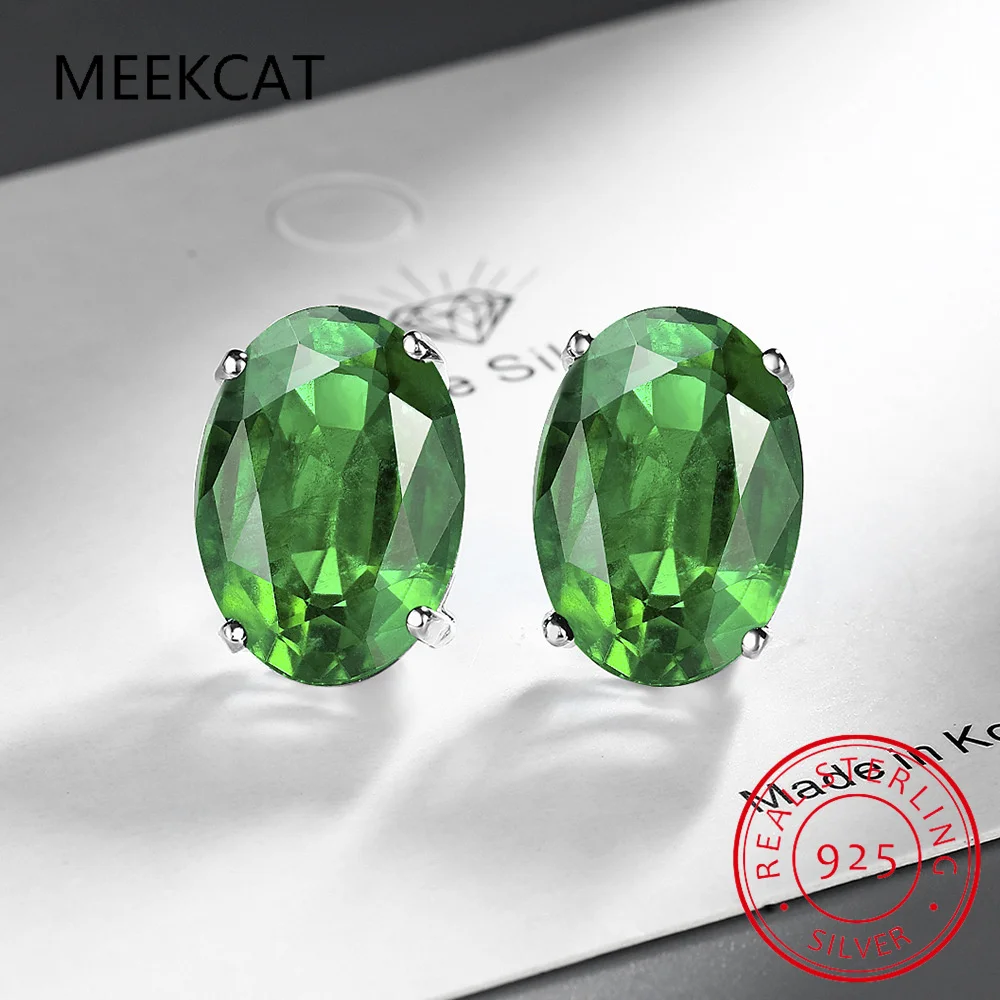 1.4ct Oval Simulated Nano Emerald 925 Sterling Silver Stud Earrings for Woman Green Gemstone Fine Jewelry Wedding Gift