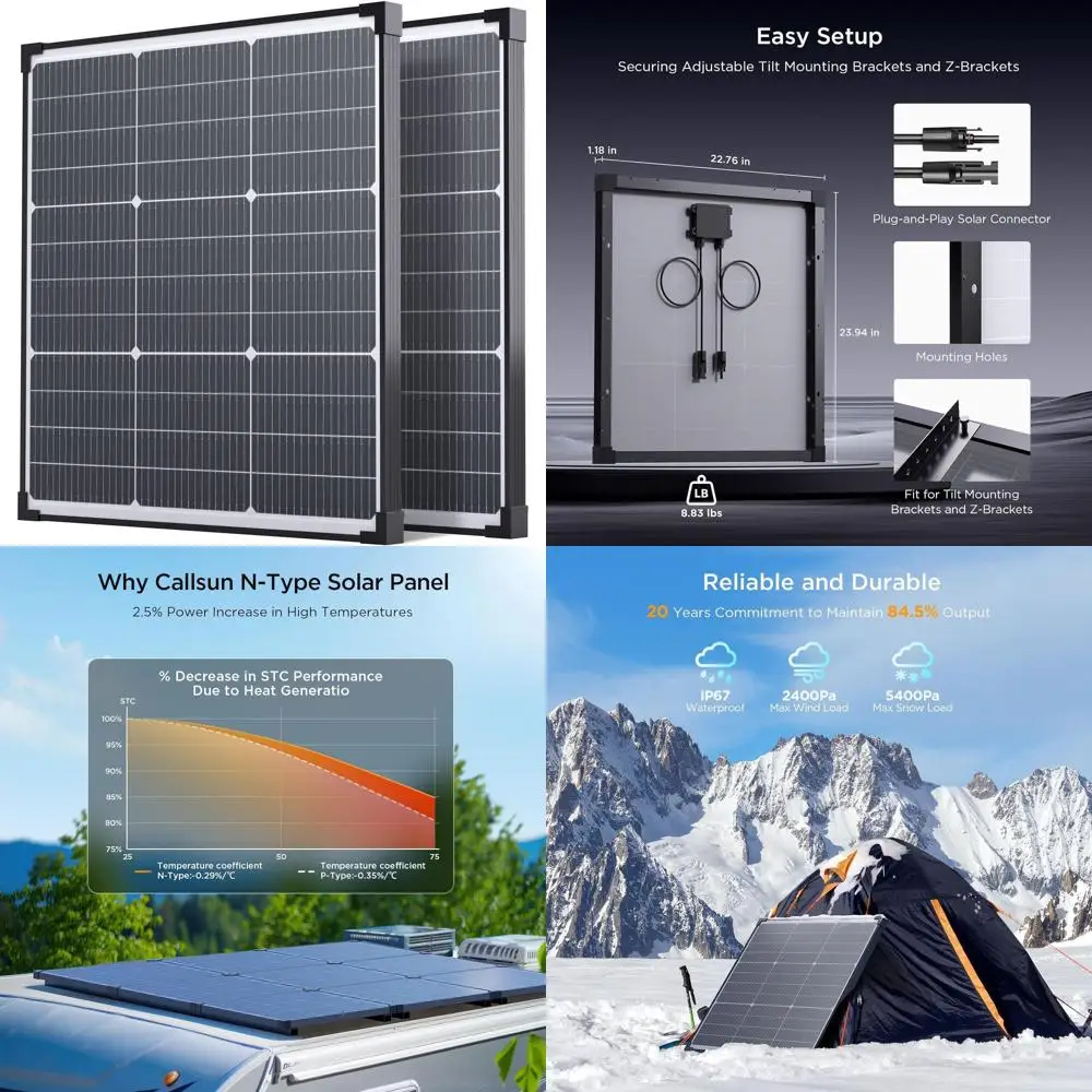 

Монокристаллические солнечные панели 50 Вт, 12 В, 2 шт., высокая эффективность, подходят для автодомов, прицепов, кемпинга, морского применения, использования на крышах