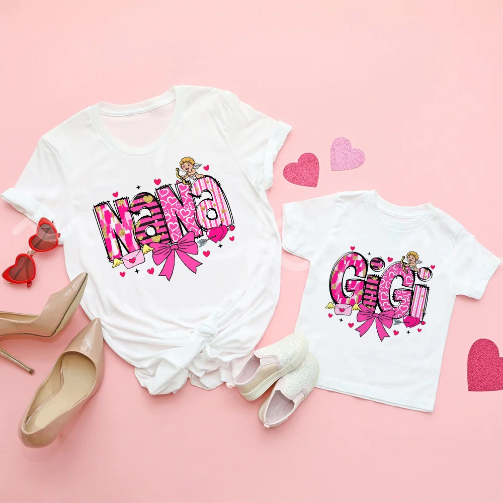 Nana Gigi Print Family Shirts Outfit Valentine's Day Grandmother & Kids Holiday Matching Clothes Tee Grandma and Child T-shirt