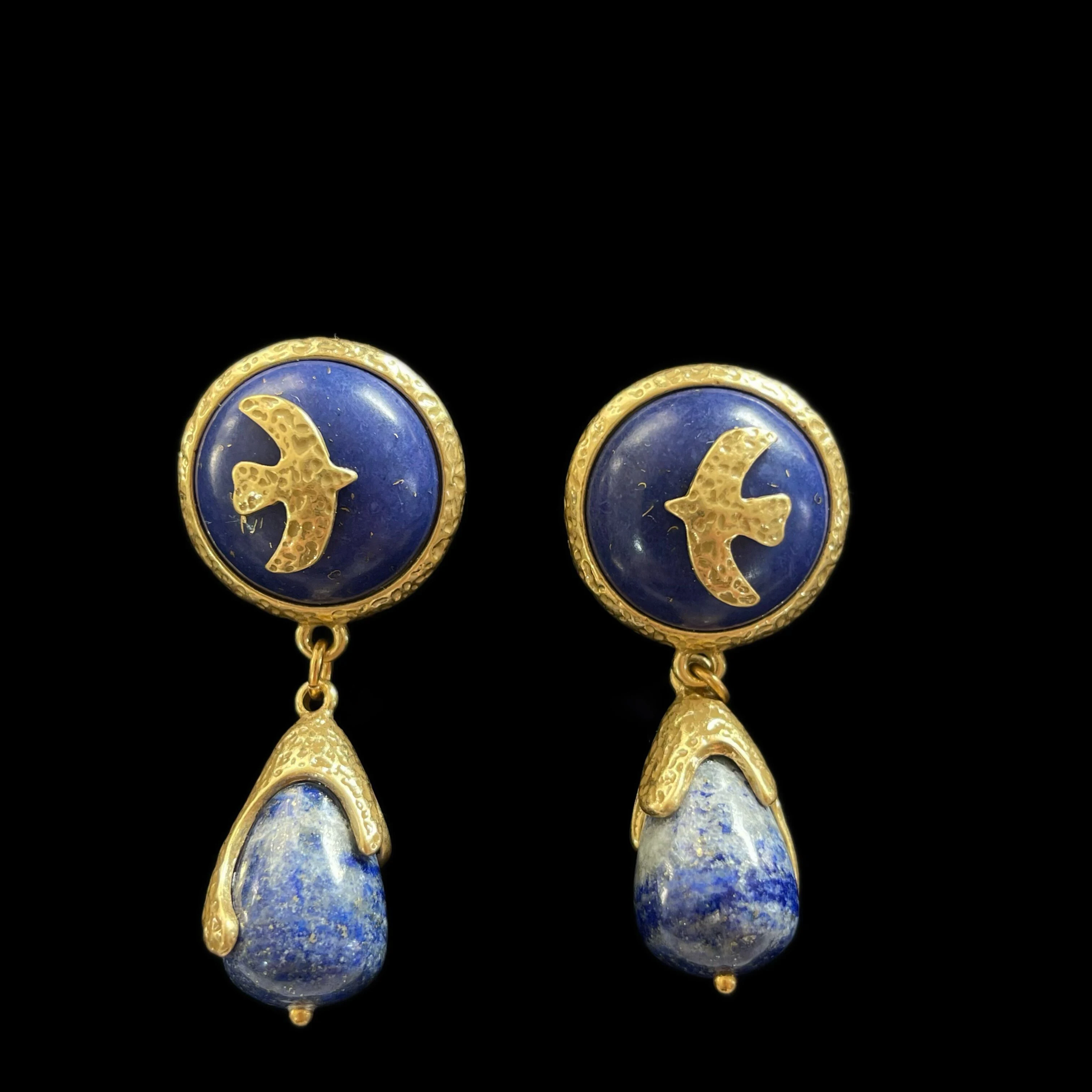 Retro vintage lapis lazuli swallow stud earrings for autumn and winter blue new animals pedant ear accessory