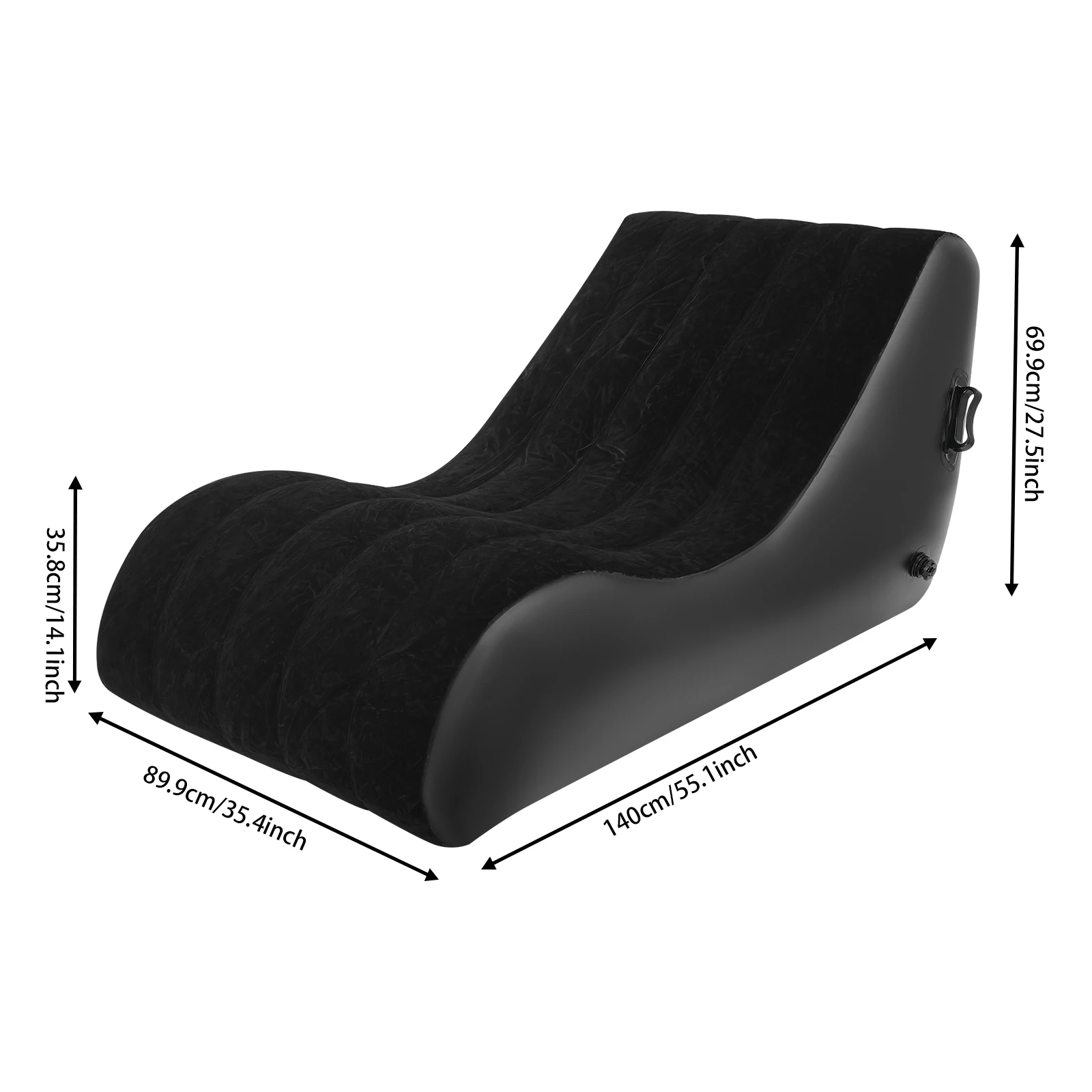 Sofá cama en forma de S negro de 35,4x55,1x27,5 pulgadas, sofá cama inflable, sofá cama plegable o sala de estar, dormitorio, balcón, oficina