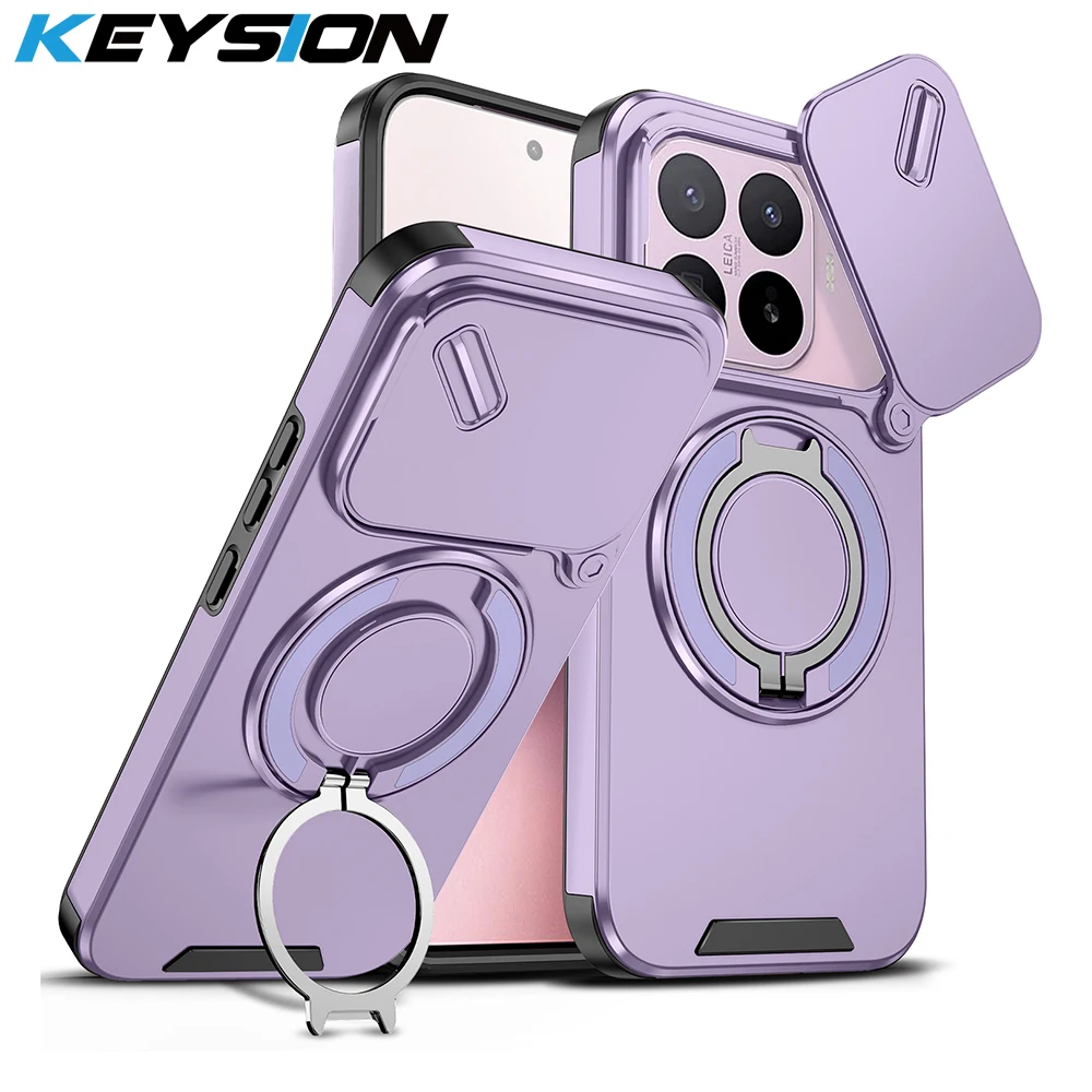 KEYSION 360° Rotating Ring Stand Phone Case for Xiaomi 17T 17T Pro 5G Slide Camera Protection Magnetic Shockproof Back Cover