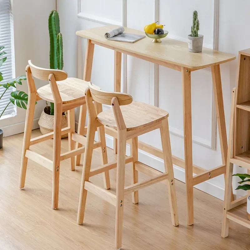 Silla de Bar con respaldo de madera maciza, taburete alto moderno con respaldo para tienda de té y leche, muebles de Bar Retro nórdicos