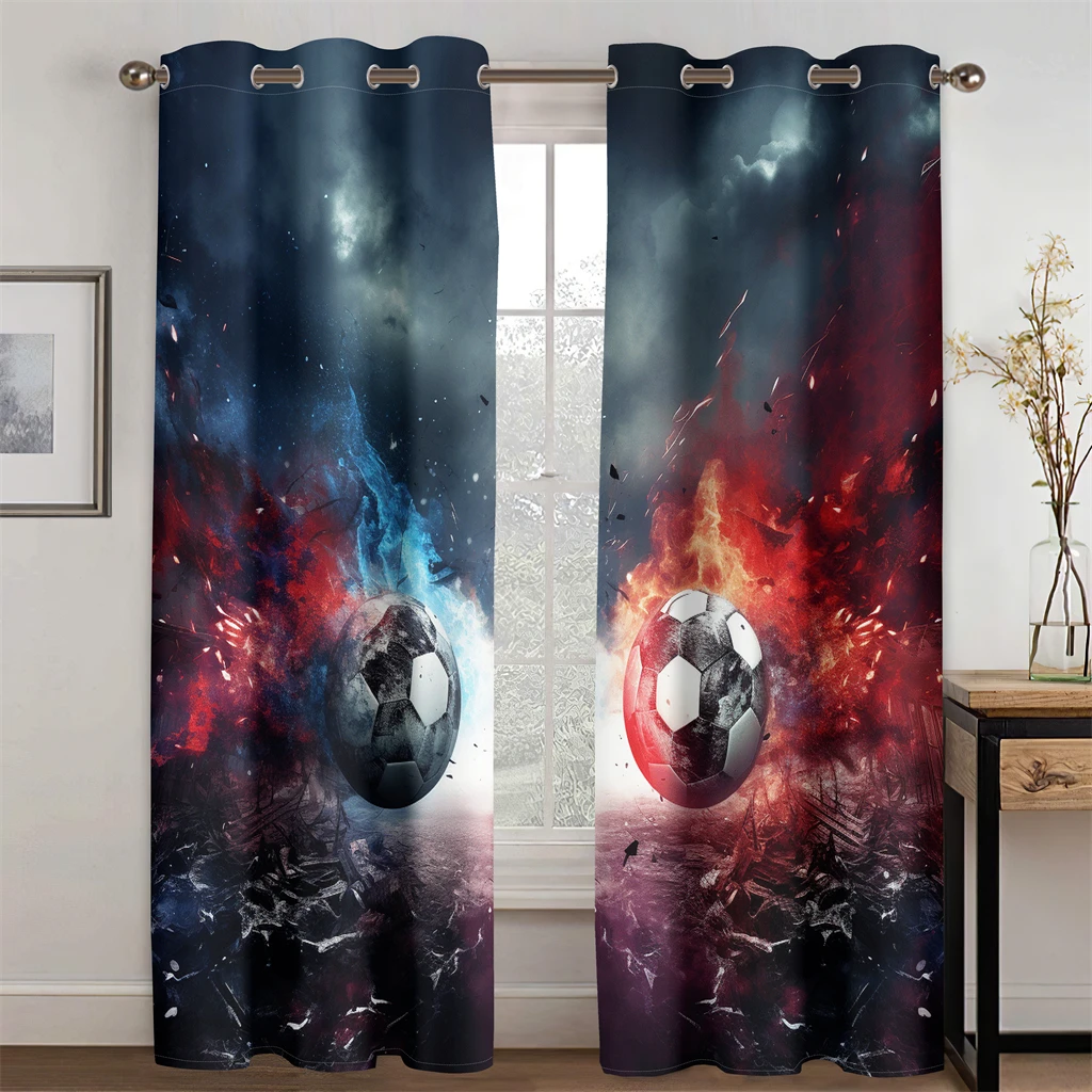 3D Wonderful Soccer Curtains Red Blue Sci-fi Style Living Room Bedroom Kitchen Entertainment Sports Venue Decorative 2 pcs