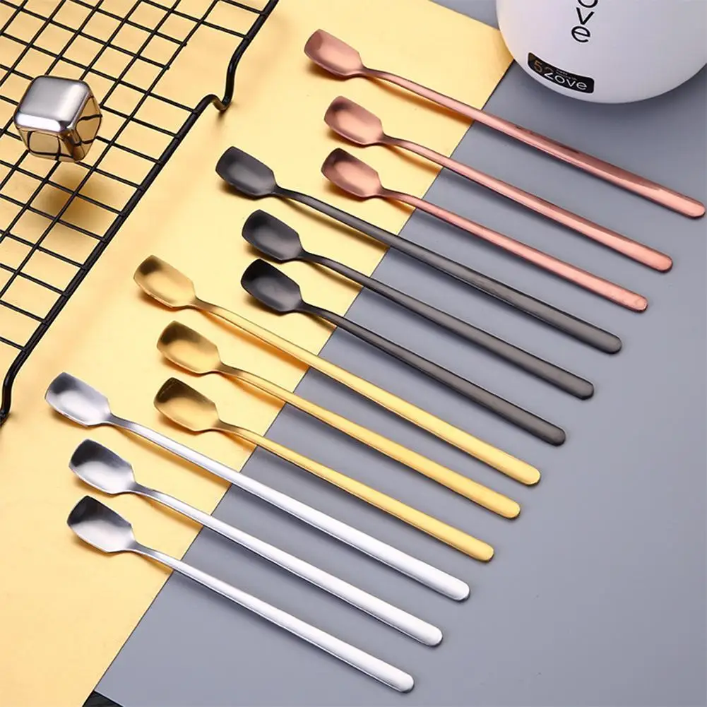 

【 Ready Stock 】 Stainless Steel Square Head Long Handle Mixing Stirring Ice Tea Spoon for Bar Tableware