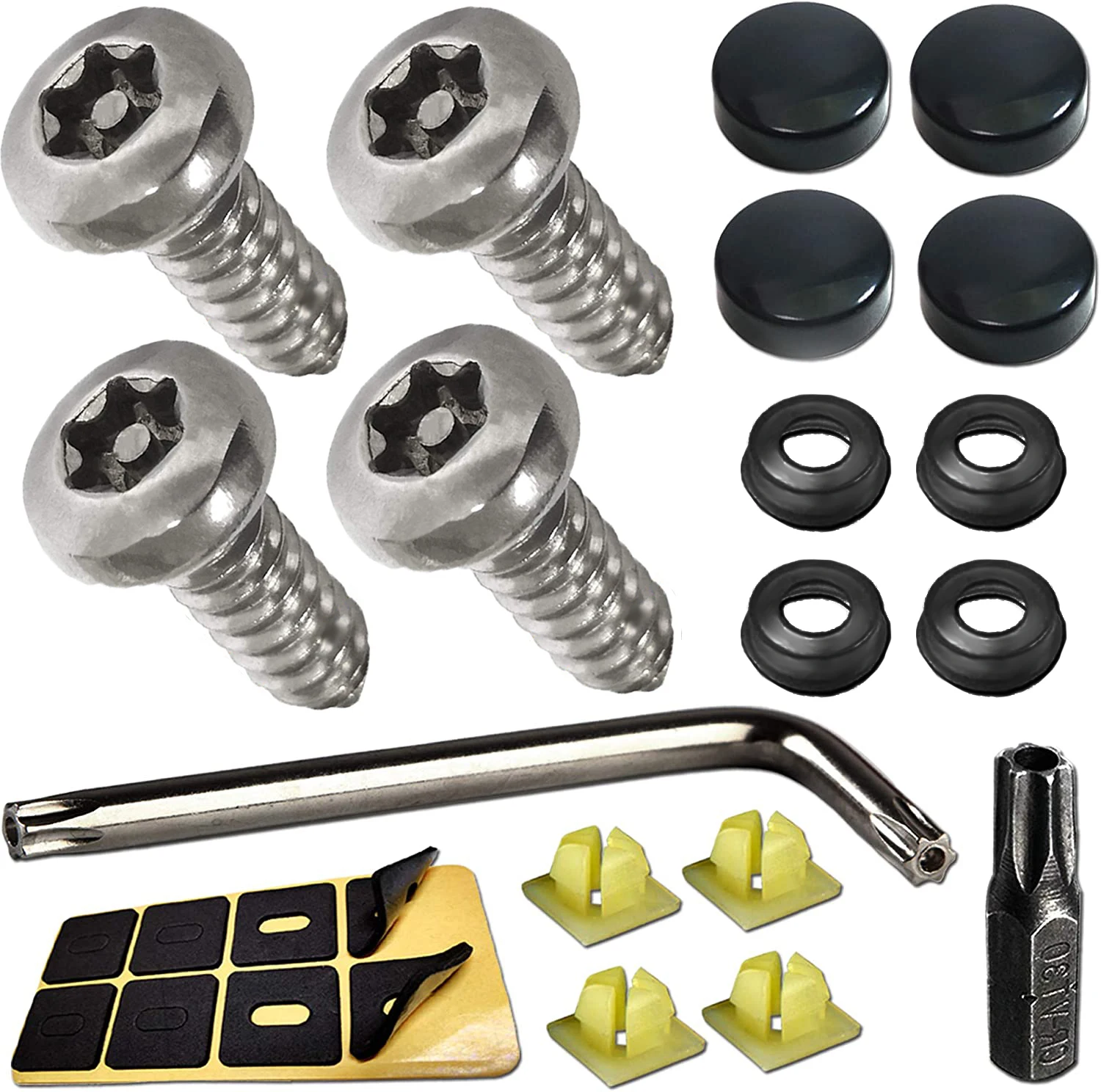 4 Set Black Anti Theft License Plate Screws Kits, Rustproof Stainless Steel Car Tag Plate Mounting Hardware, M6 (1/4\