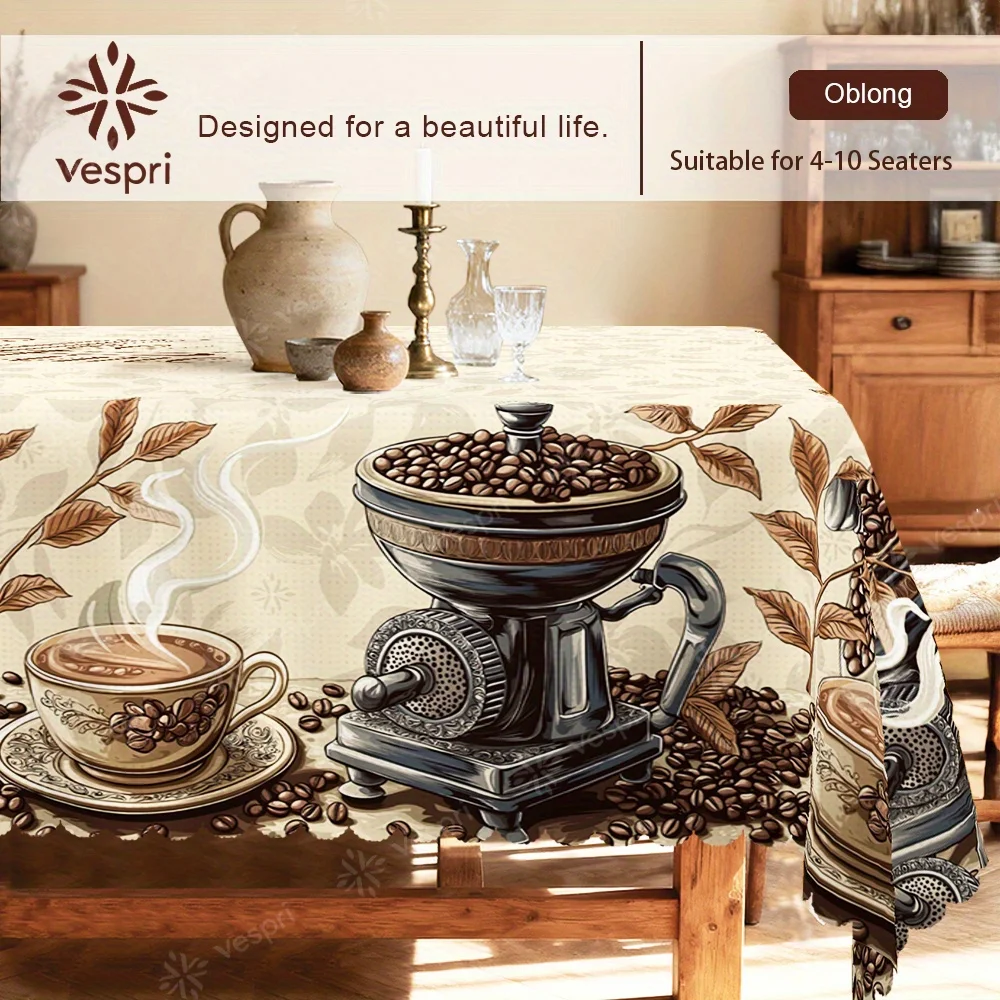 Wood grain, rural tablecloth, white and brown decorations, pots and teapots, European style