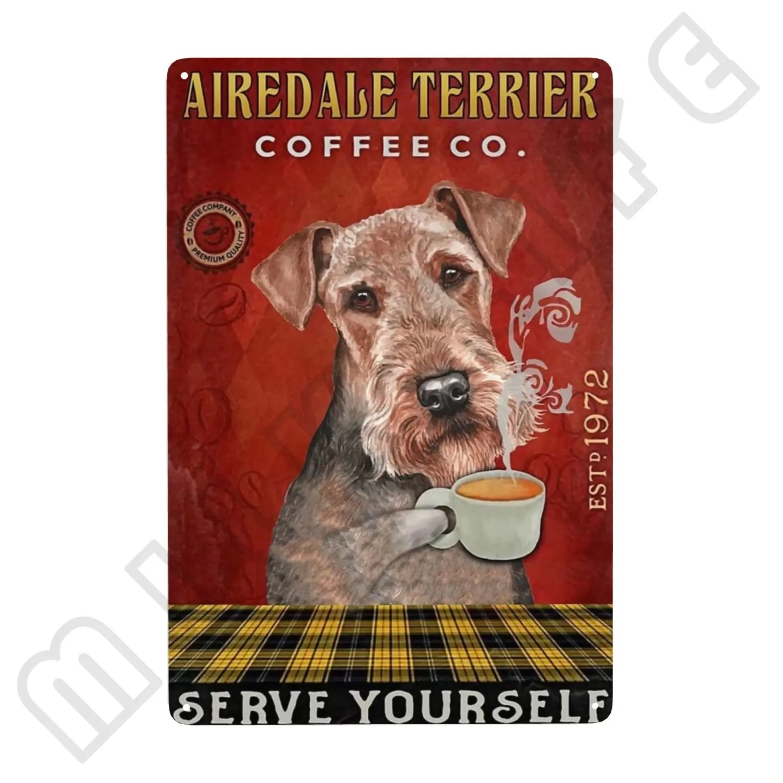 Airedale Terrier Kithchen Metal Tin Sign Funny Pets Signs Wall Decor Metal Poster Plaque for Bathroom Bar Office Cafe 12x8 Inch