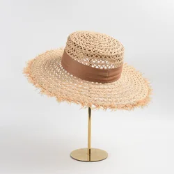 2023 New Wide Brim Beach Hats For Women With Ribbon Band UV Protection Sun Hats Summer Wide Brim Straw Hats Wholesale