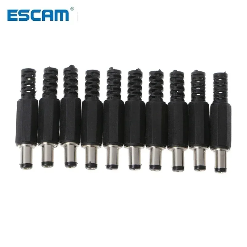 Escam 10ชิ้น5.5x2.5มม. 5.5x2.1มม. ตัวผู้ DC ปลั๊กอินไลน์ปลั๊กอะแดปเตอร์สายเชื่อมต่อสัญญาณฝาครอบพลาสติก