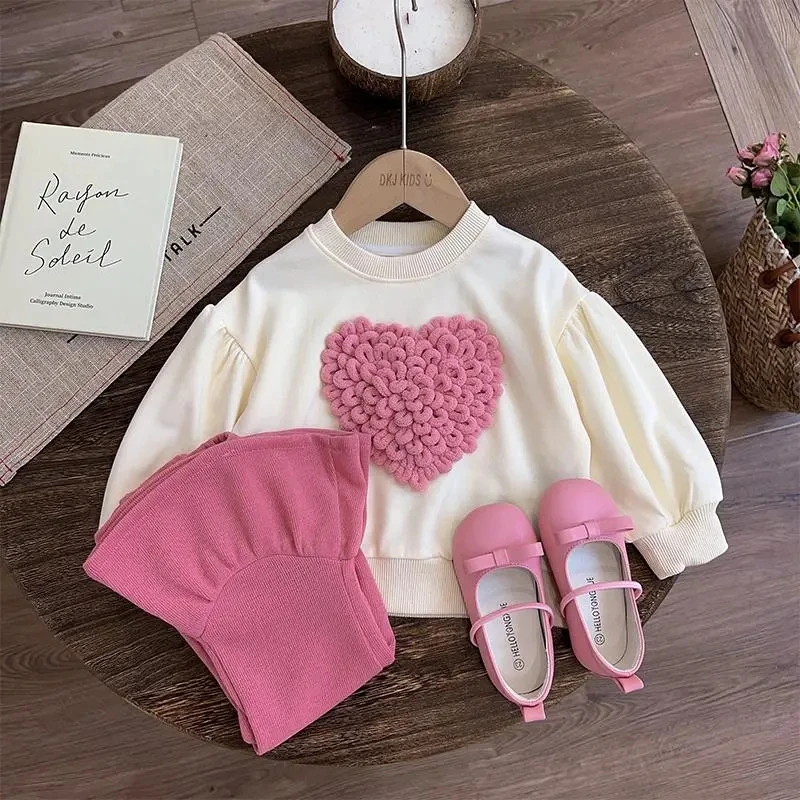 Conjunto de 2 peças de camisola para meninas, blusa e calça infantil, primavera e outono, 2023, novo