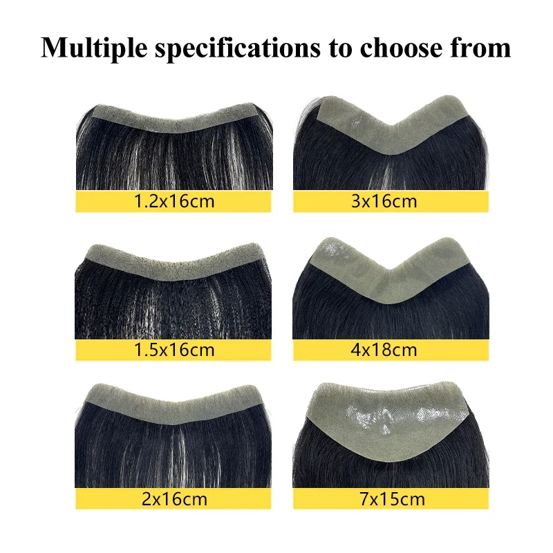 100% ผมมนุษย์ผู้ชาย 15 ซม.สีดําธรรมชาติ PU V LOOP ด้านหน้า Toupee Hairline วิกผม Remy ผมตรง Hairpiece 6 นิ้ว